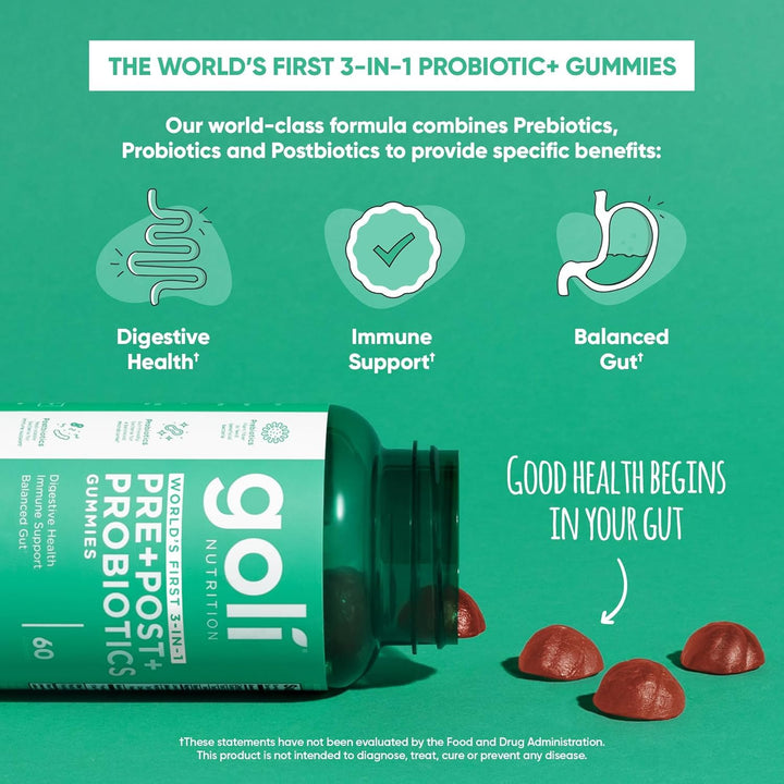 Goli Pre + Post + Probiotics Gummies, 60 Count