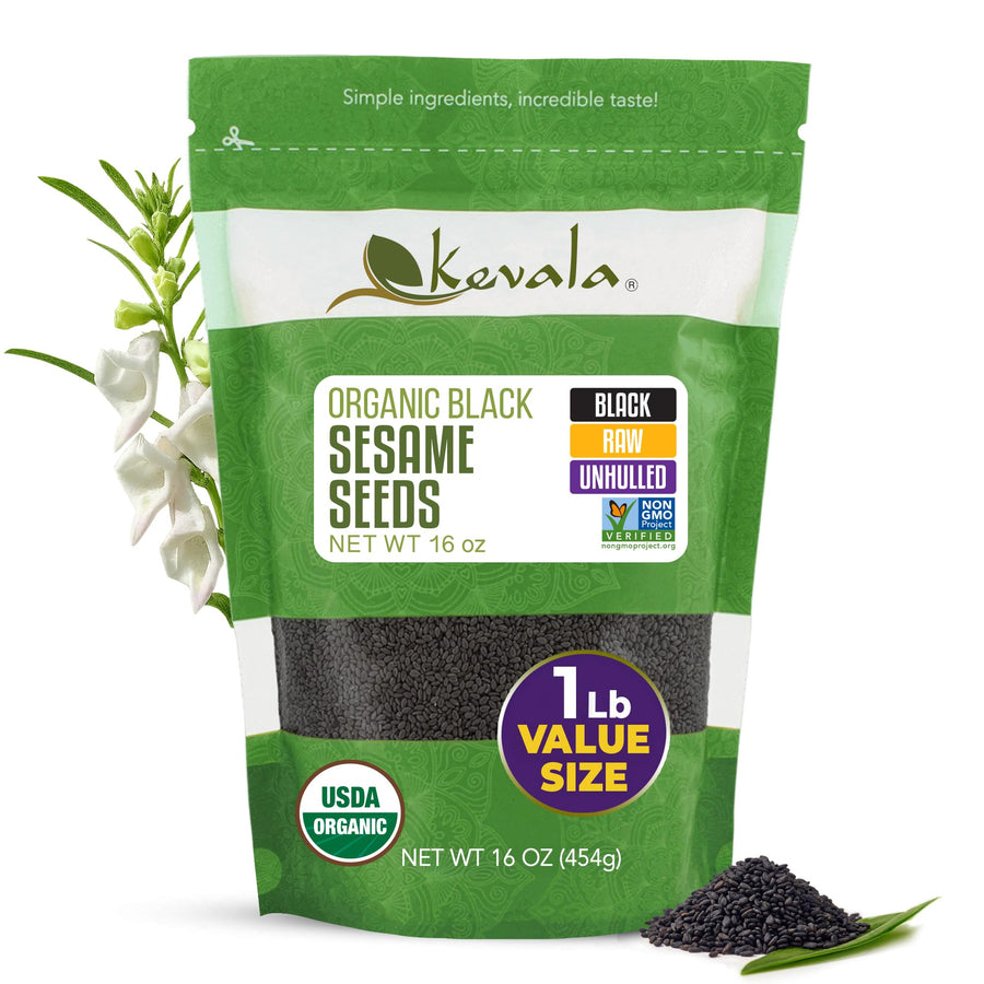 kevala Organic Raw Black Sesame Seeds Unhulled, 1 lb