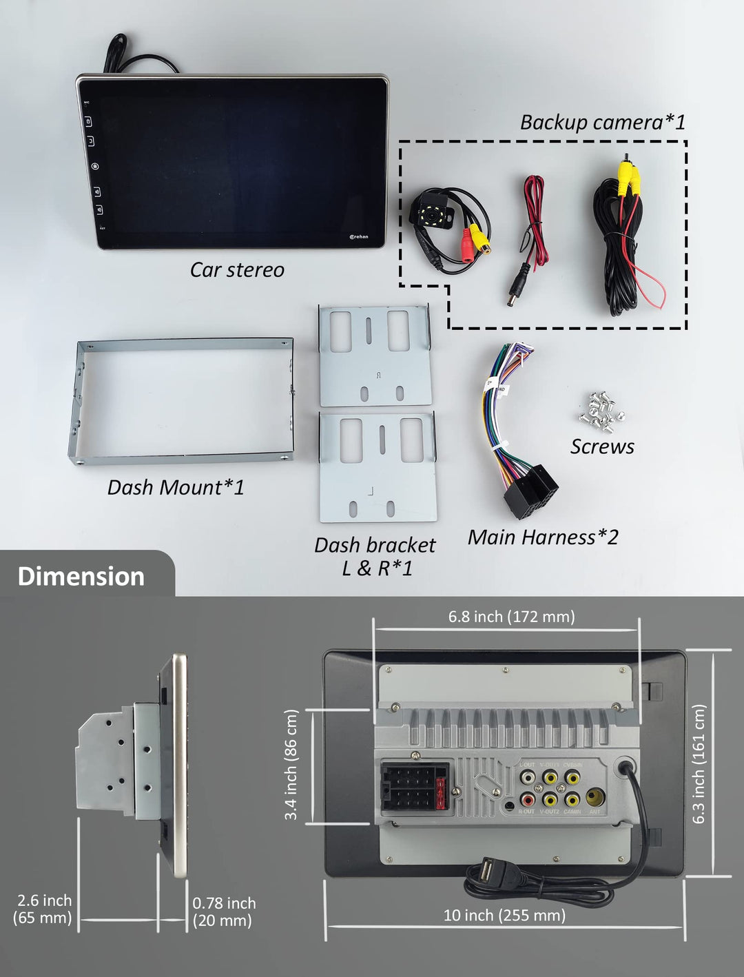 Corehan Double Din Car Stereo, 10 in Touchscreen
