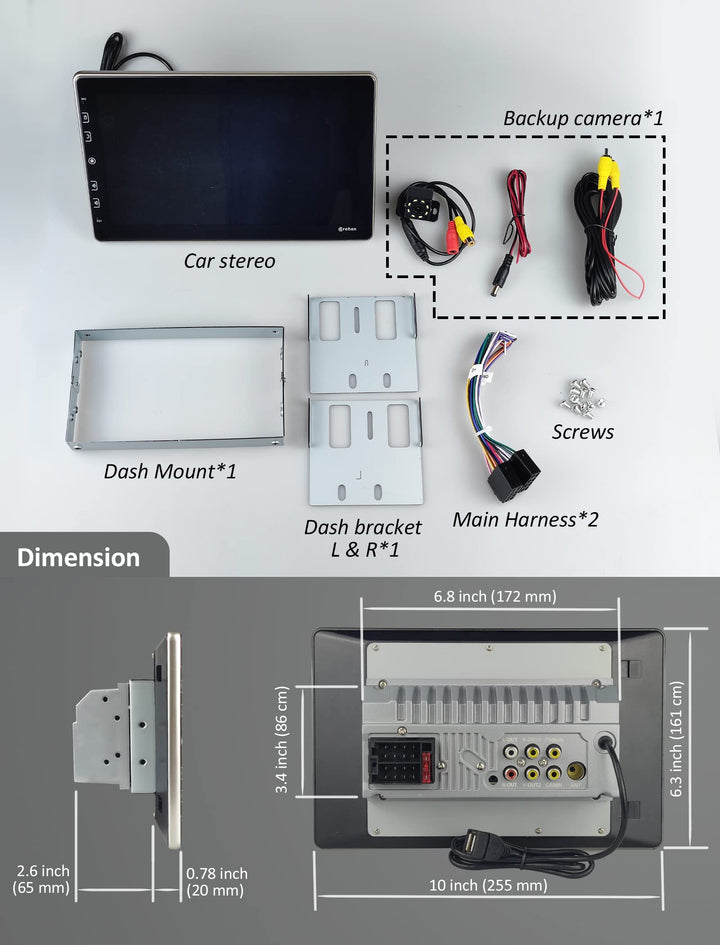 Corehan Double Din Car Stereo, 10 in Touchscreen