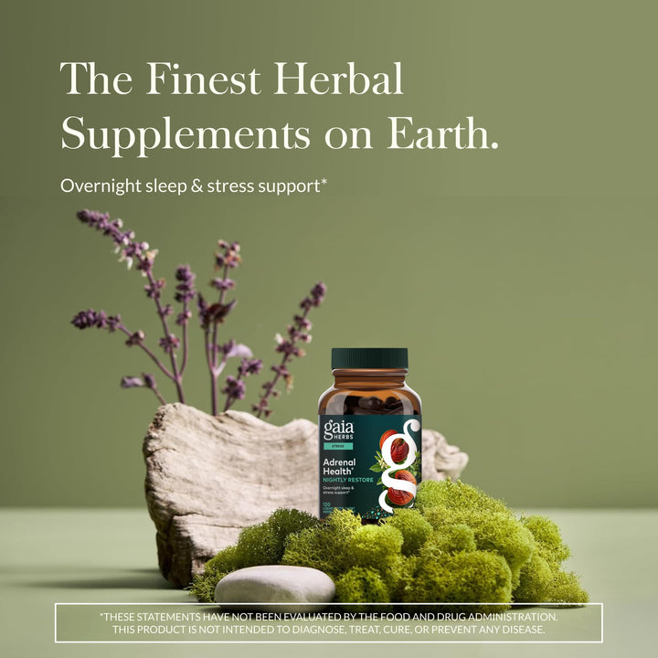 Gaia Herbs Adrenal Health Nightly Restore, Vegan Liquid Capsules, 60 Count
