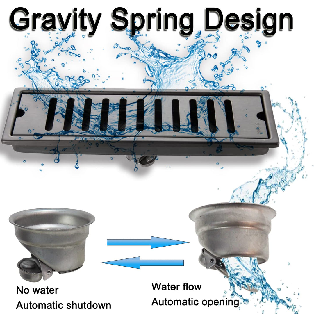 Fashionhome Linear Shower Drain, Gun Gray, 30 cm x 10 cm