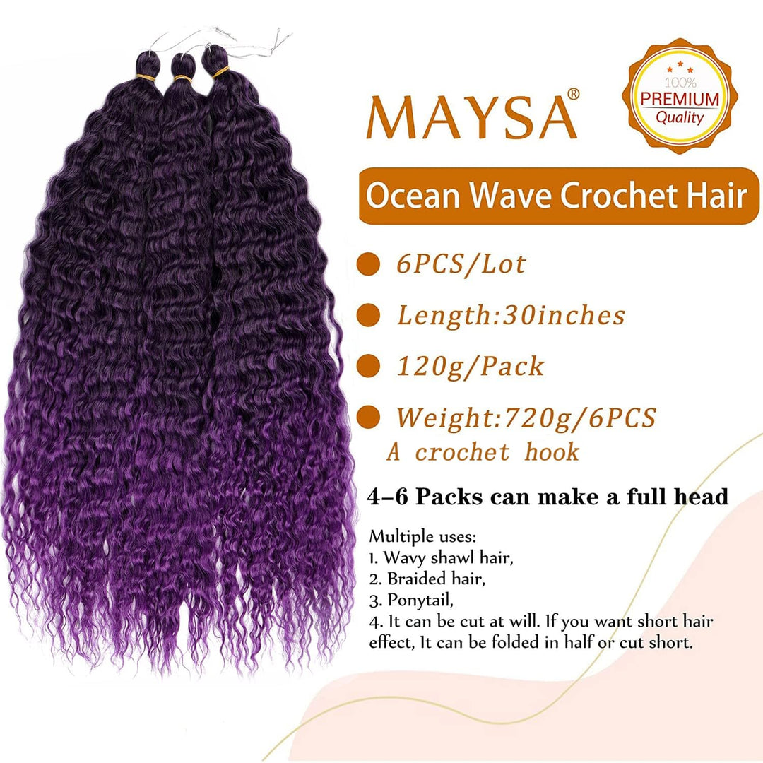MAYSA Braiding Crochet Hair Extensions, Purple Ocean Wave, 30 in, 6 Count
