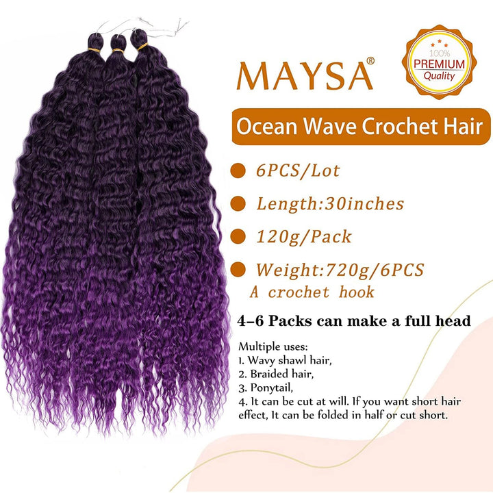 MAYSA Braiding Crochet Hair Extensions, Purple Ocean Wave, 30 in, 6 Count