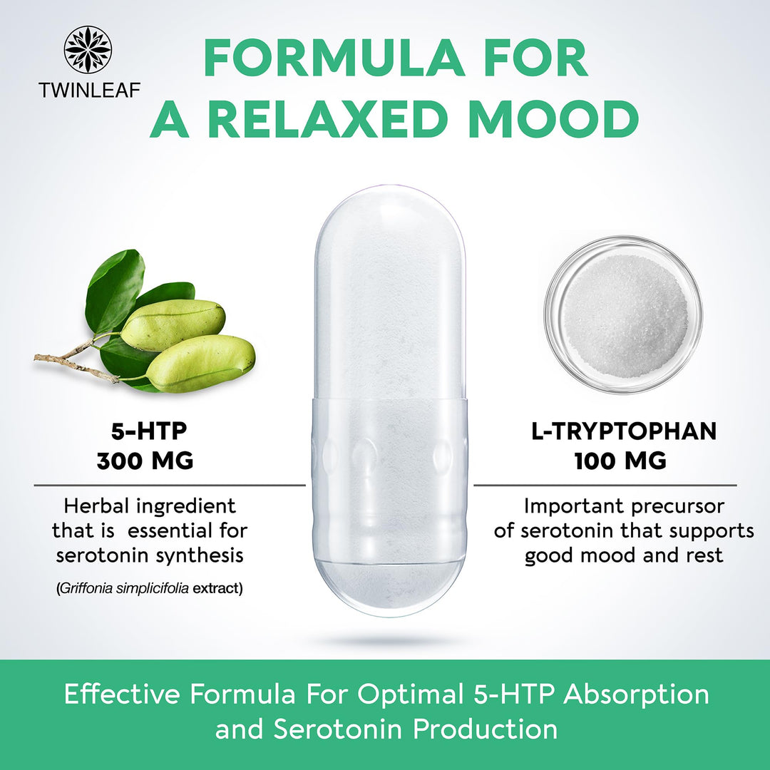 TWINLEAF NUTRITION 5-HTP and L-Tryptophan, 400 mg, 60 Count
