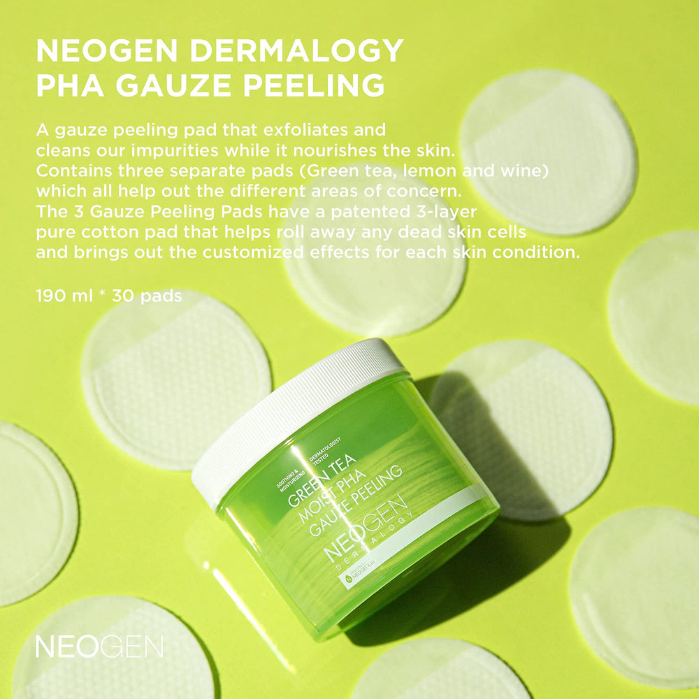DERMALOGY by NEOGENLAB Green Tea Moist PHA Gauze Peeling, 30 Count
