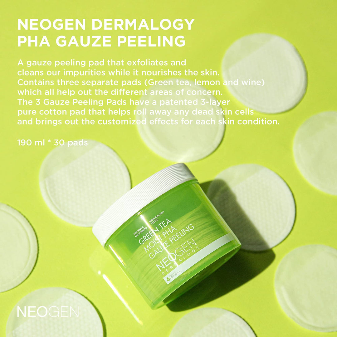 DERMALOGY by NEOGENLAB Green Tea Moist PHA Gauze Peeling, 30 Count