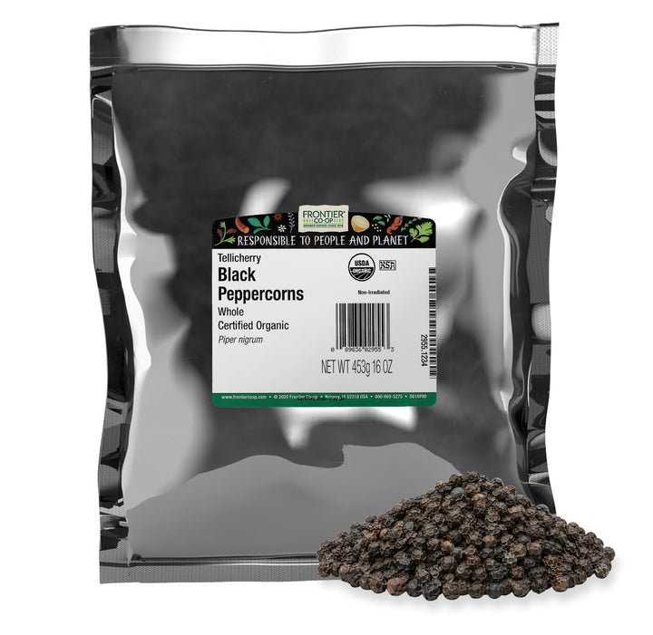 Frontier Co-op Black Peppercorns Whole, Tellicherry, 1 lb