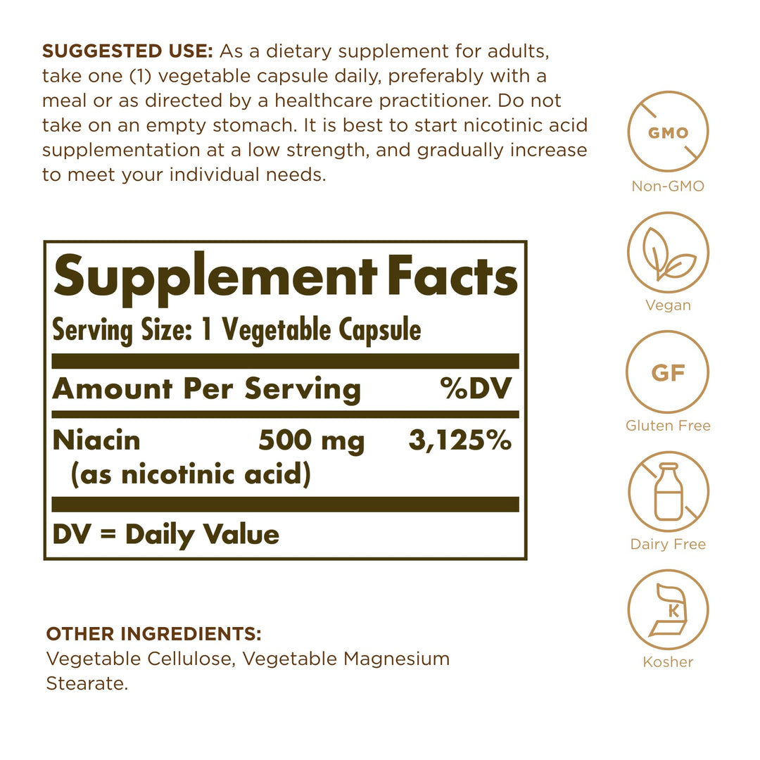 Solgar Niacin 500 mg, 100 Count