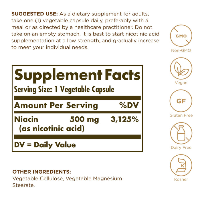 Solgar Niacin 500 mg, 100 Count
