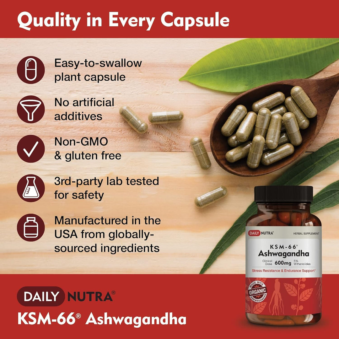 DailyNutra KSM-66 Ashwagandha Organic Root Extract, 600 mg, 90 Count