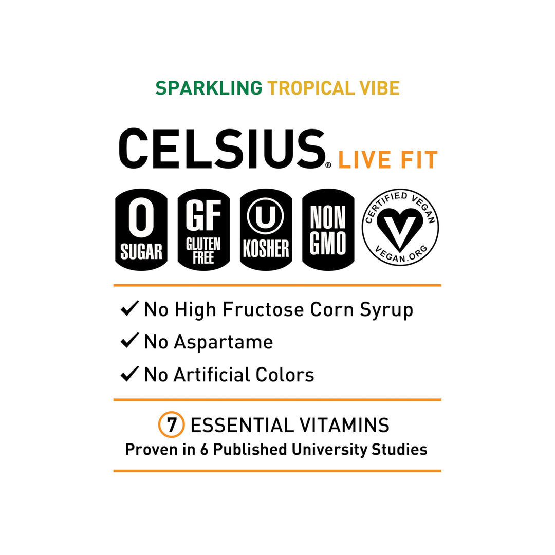 CELSIUS Sparkling Tropical Vibe Energy Drink, 12 fl oz, Pack of 12