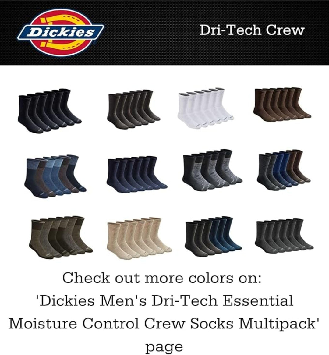 Dickies Dri-Tech Moisture Control Crew Socks, Black, 6 Count