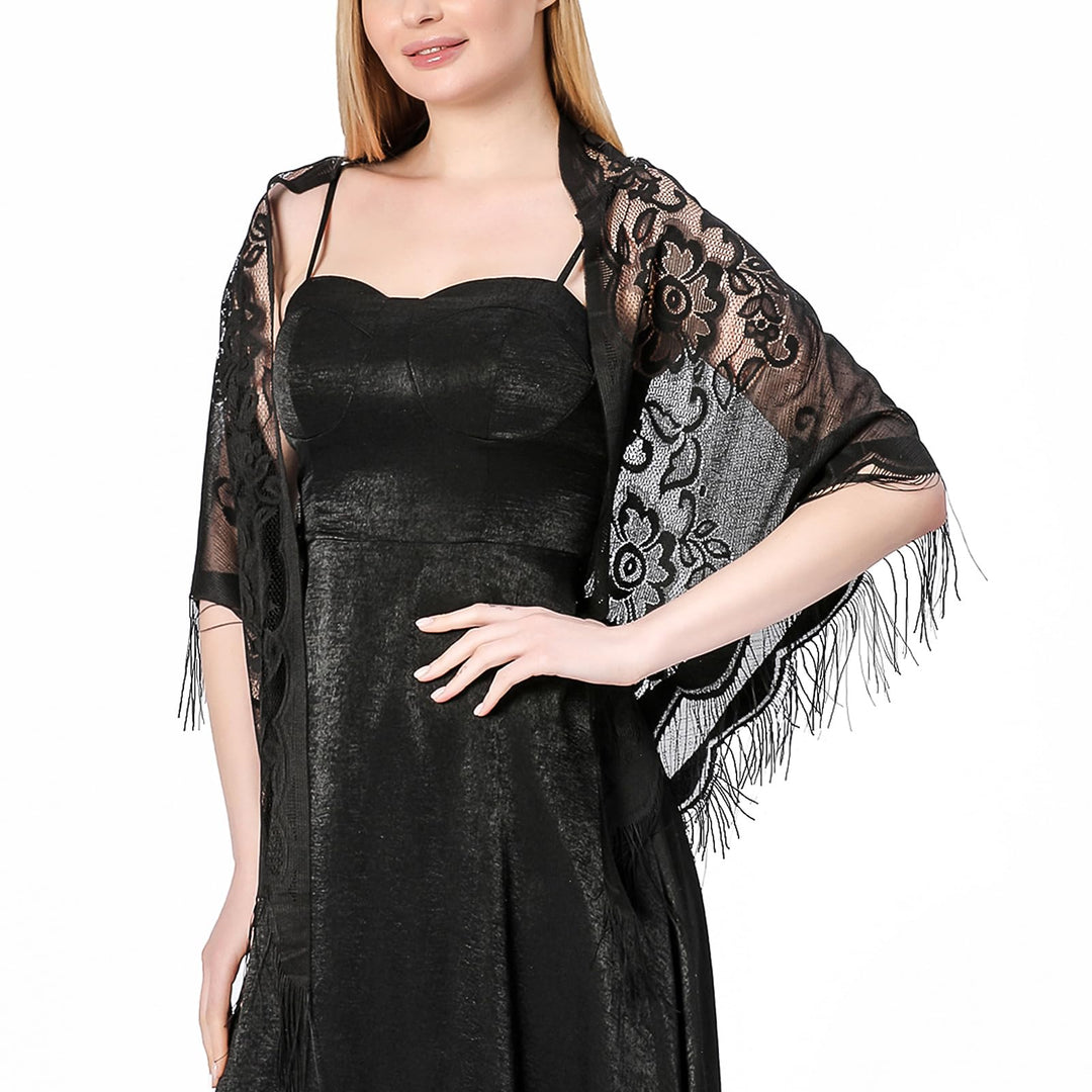 Ladiery Triangle Lace Stole, Black, 180 x 70 cm