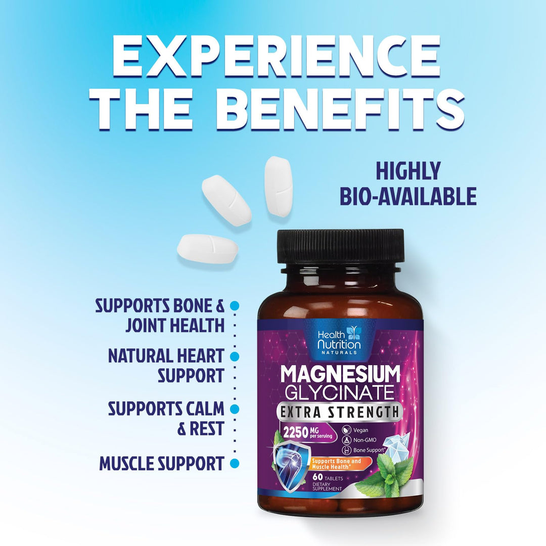 Health Nutrition Naturals Magnesium Glycinate, 250 mg, 60 Count