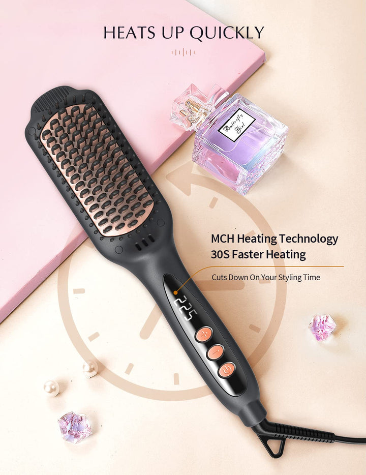 LANDOT Hair Straightener Brush, 12 Temp Settings, 120-230°C