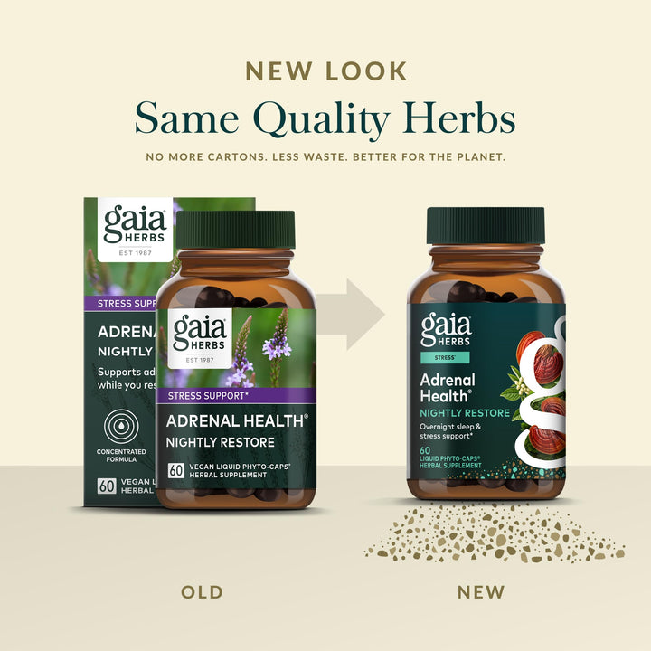 Gaia Herbs Adrenal Health Nightly Restore, Vegan Liquid Capsules, 60 Count