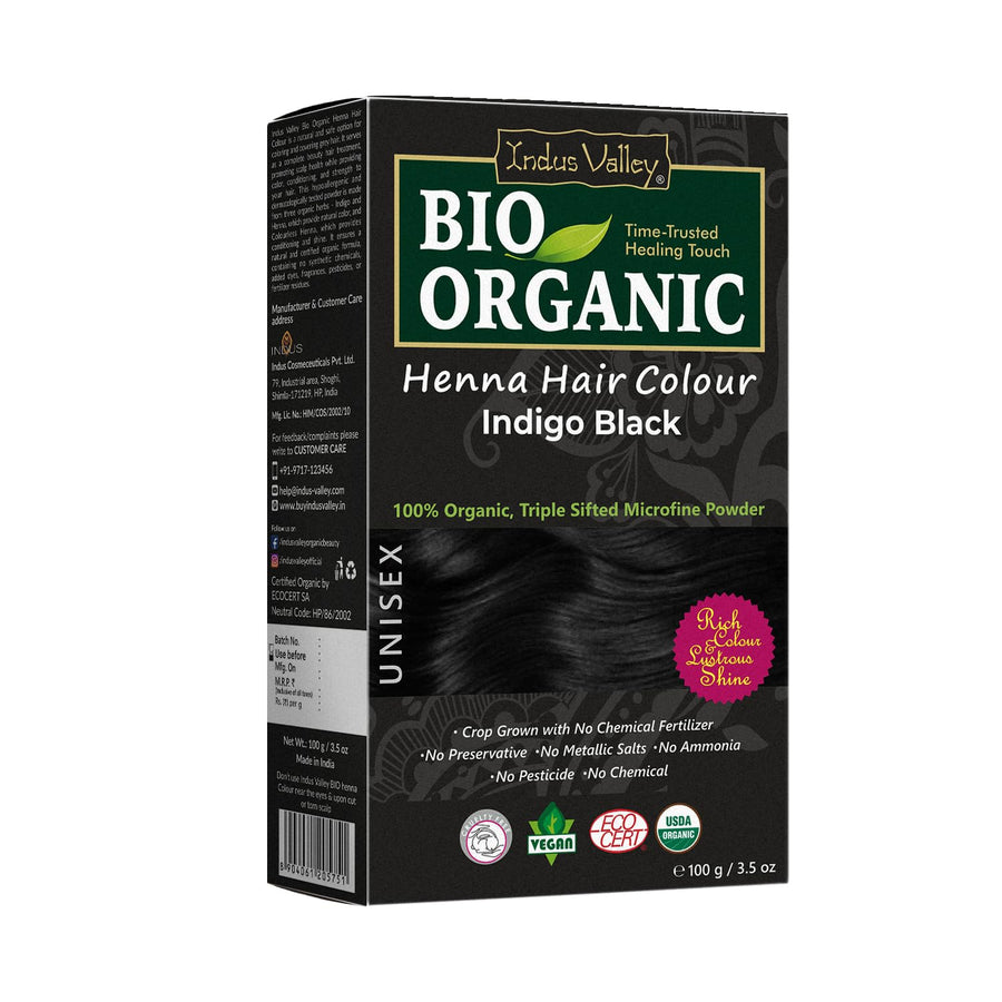 INDUS VALLEY Bio Organic Natural Henna Hair Color, Indigo Black, 100 g