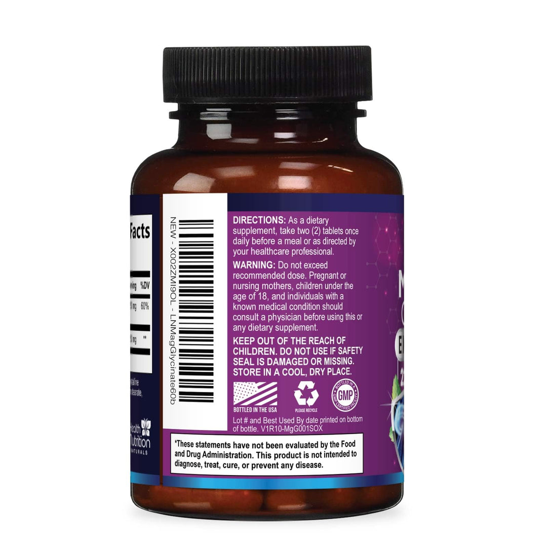 Health Nutrition Naturals Magnesium Glycinate, 250 mg, 60 Count