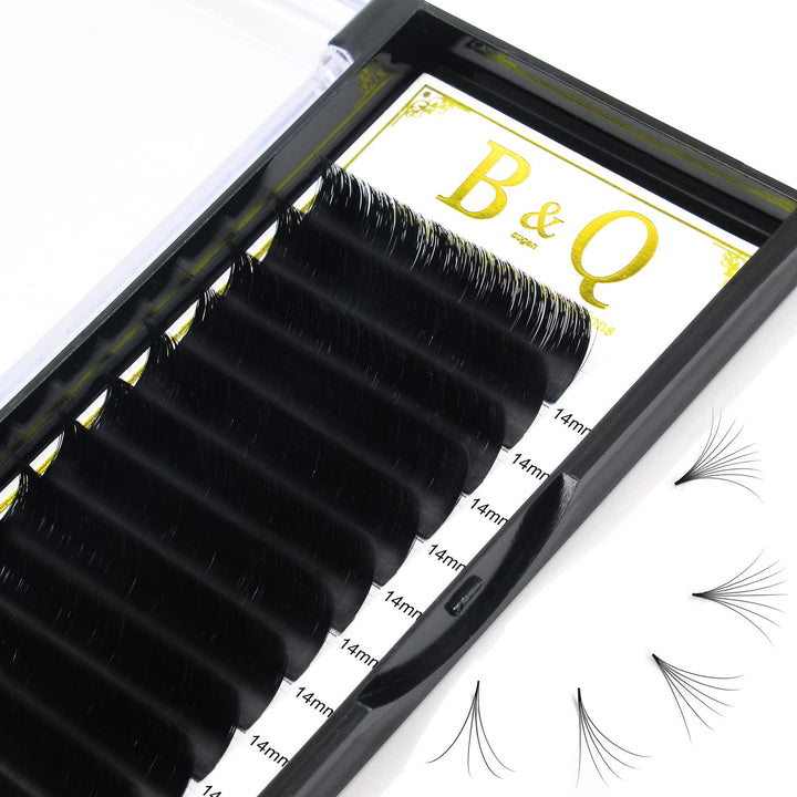 B&Qaugen DD-0.07-14 Self-Fanning Eyelashes, DD Curl, 14 mm
