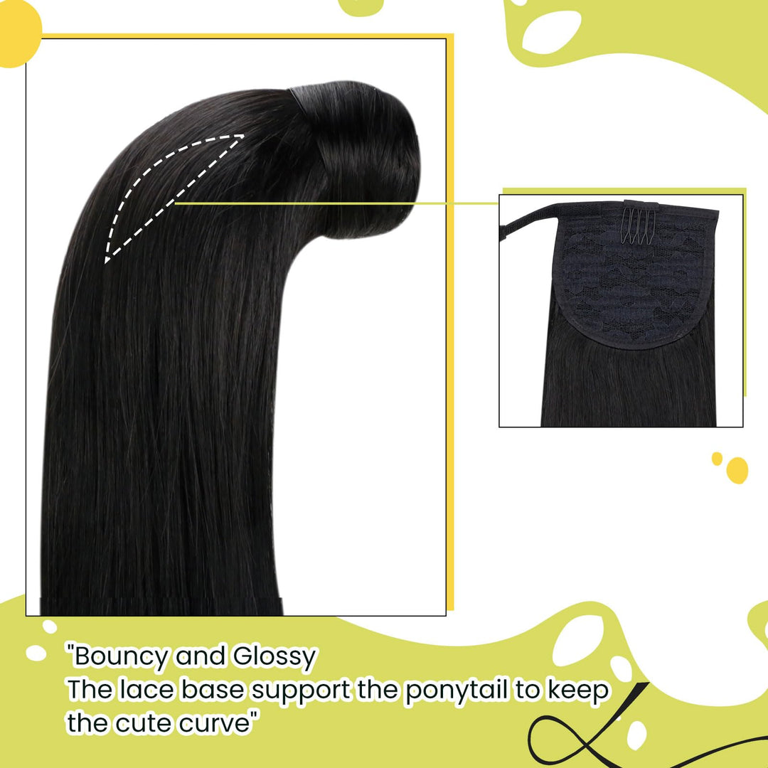 RUNATURE Human Hair Ponytail Extension, #1B Off Black, 12 Inch 70 g