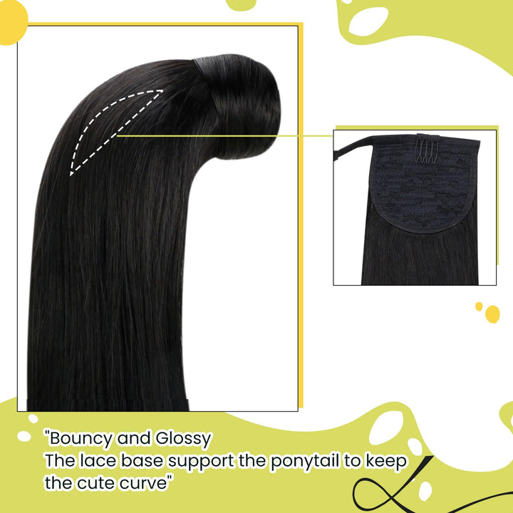 RUNATURE Human Hair Ponytail Extension, #1B Off Black, 12 Inch 70 g