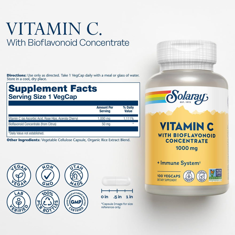 SOLARAY Vitamin C With Bioflavonoids, 1000 mg, 100 Count