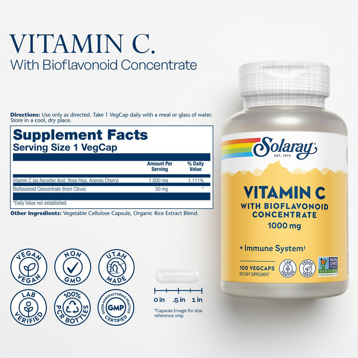 SOLARAY Vitamin C With Bioflavonoids, 1000 mg, 100 Count
