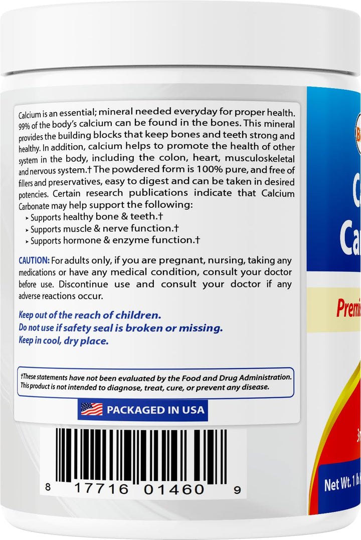 Best Naturals Calcium Carbonate Powder, Food Grade, 1 lb, Pack of 2
