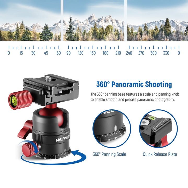 NEEWER GM28 Tripod Head, 360 Degree Rotating Panoramic Ball Head, 5 kg