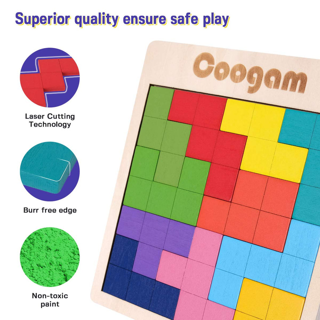 Coogam Wooden Puzzle Pattern Blocks, 60 Count