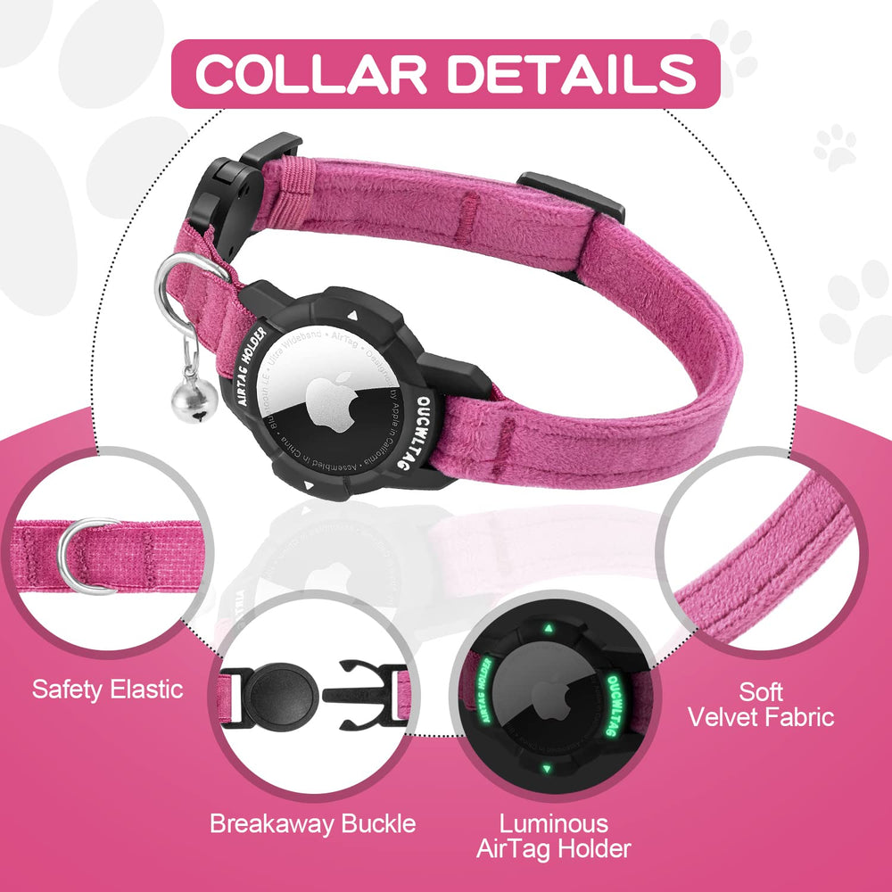 OUCWLTAG AirTag Cat Collar, Pink, 7-10 in