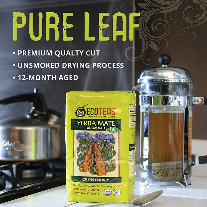 ECOTEAS Yerba Mate Pure Leaf Loose Tea, Unsmoked, 16 oz