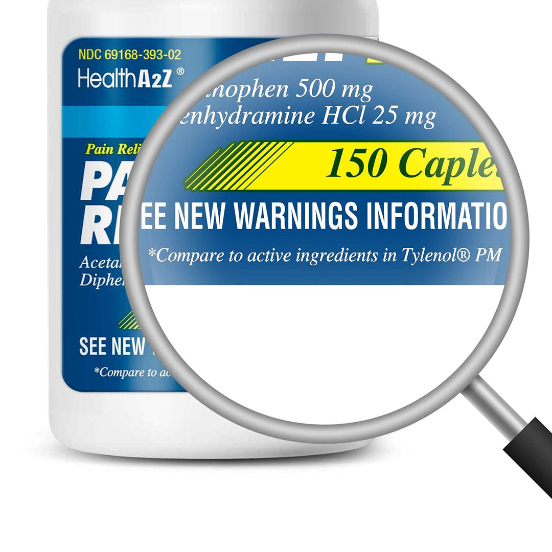 HealthA2Z Extra Strength Pain Relief PM, 500 mg, 25 mg, 150 Count