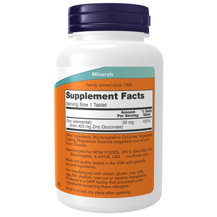 NOW Zinc Gluconate, 50 mg, 250 Count