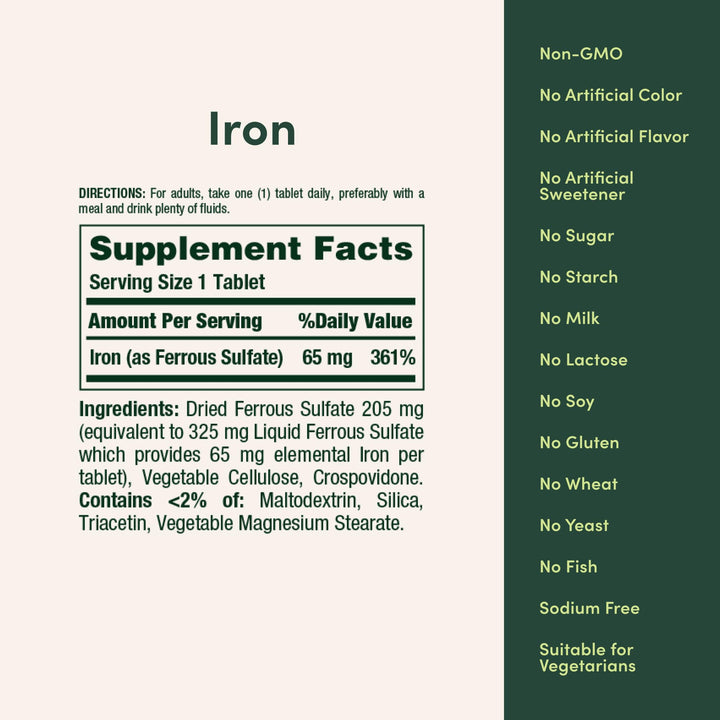 Nature's Bounty Iron 65 mg, 100 Count