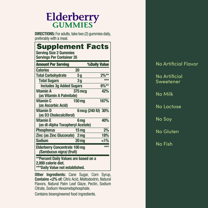 Nature's Bounty Elderberry Gummies, 100 mg, 70 Count
