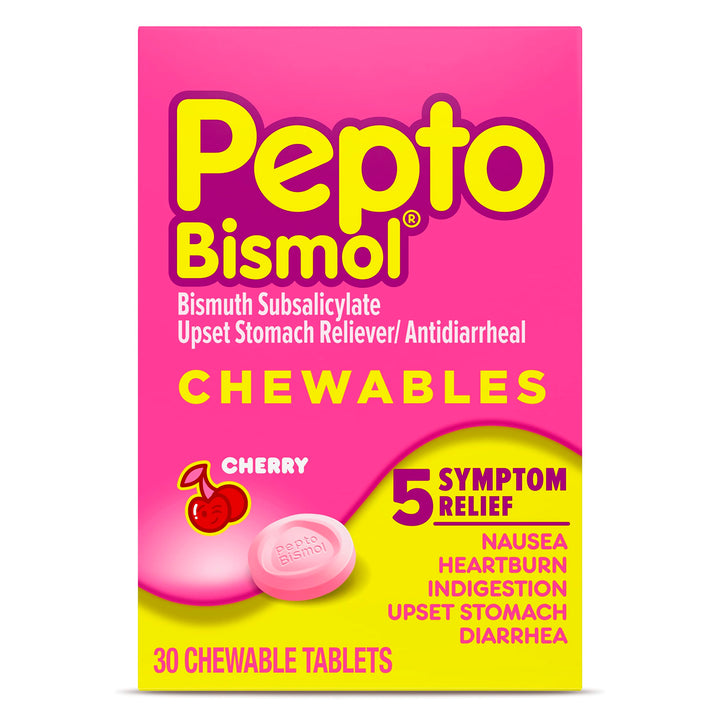 Pepto Bismol Digestive Relief Chewable Tablets, Cherry, 30 Count