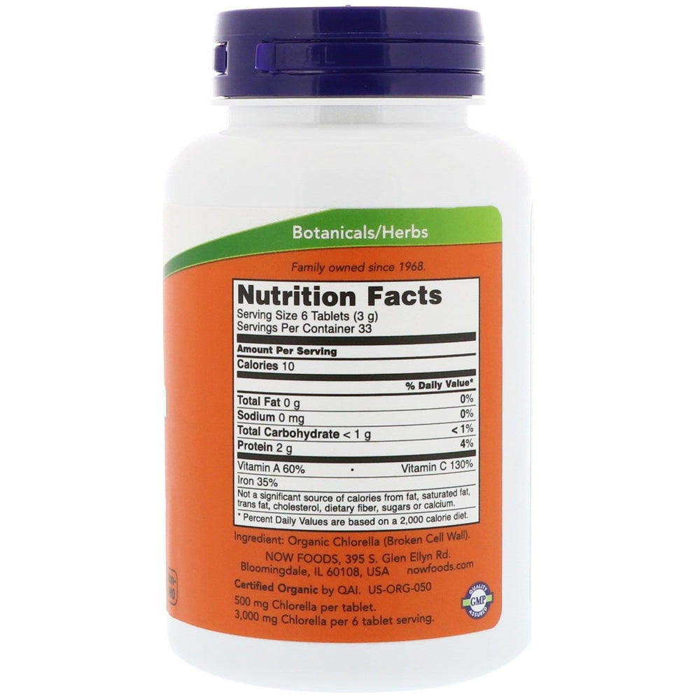 NOW Organic Chlorella, 500 mg, 200 Count