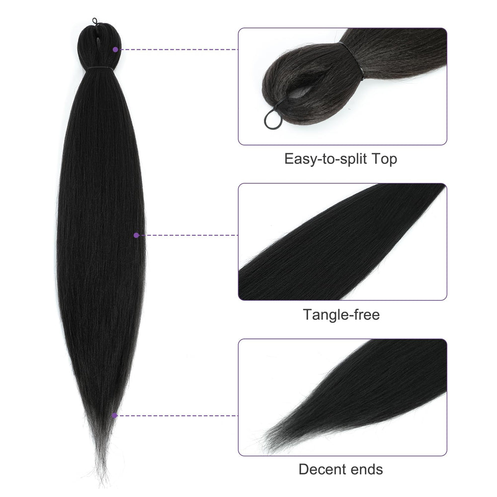ROSDINA Pre Stretched Braiding Hair, Jet Black, 26 In, 8 Count