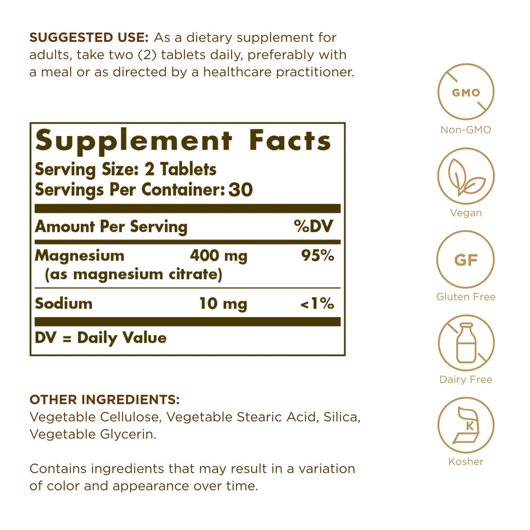 Solgar Magnesium Citrate Tablets, 60 Count
