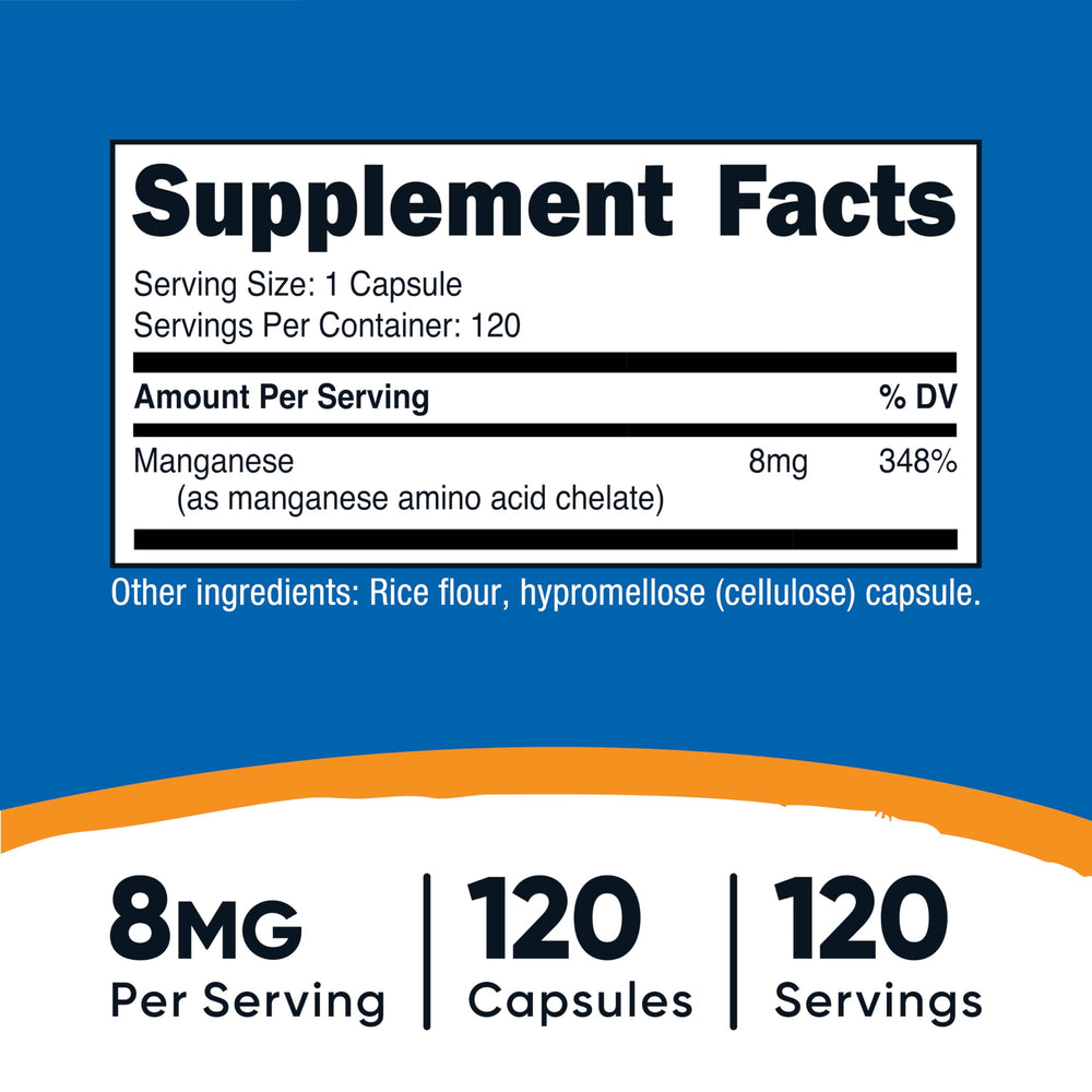 Nutricost Chelated Manganese Supplement, 8 mg, 120 Count
