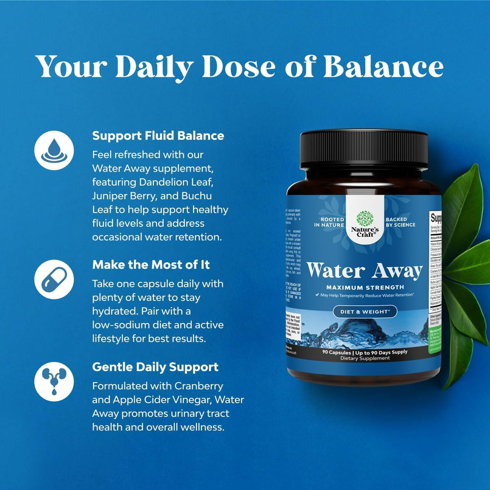 Water Away Herbal Diuretic Pills High Strength, 90 Count