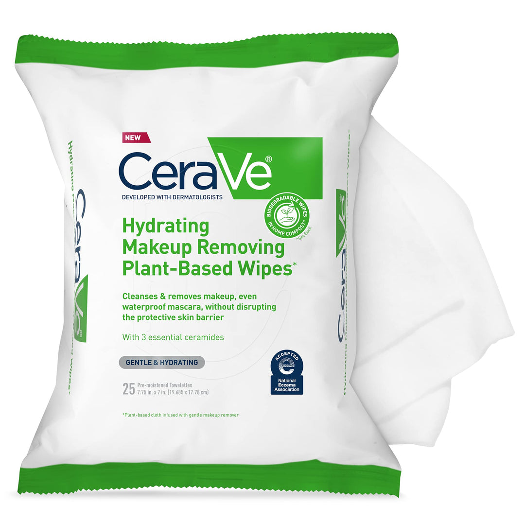 CeraVe Hydrating Facial Cleansing Wipes, Fragrance-Free, 25 Count