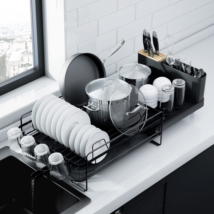 Kitsure Dish Drying Rack, Black, 48.8-67.8x32.8x15cm