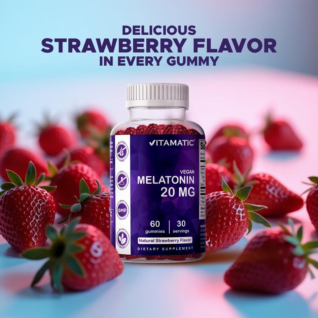 Vitamatic Melatonin Gummies, Strawberry, 20 mg, 60 Count