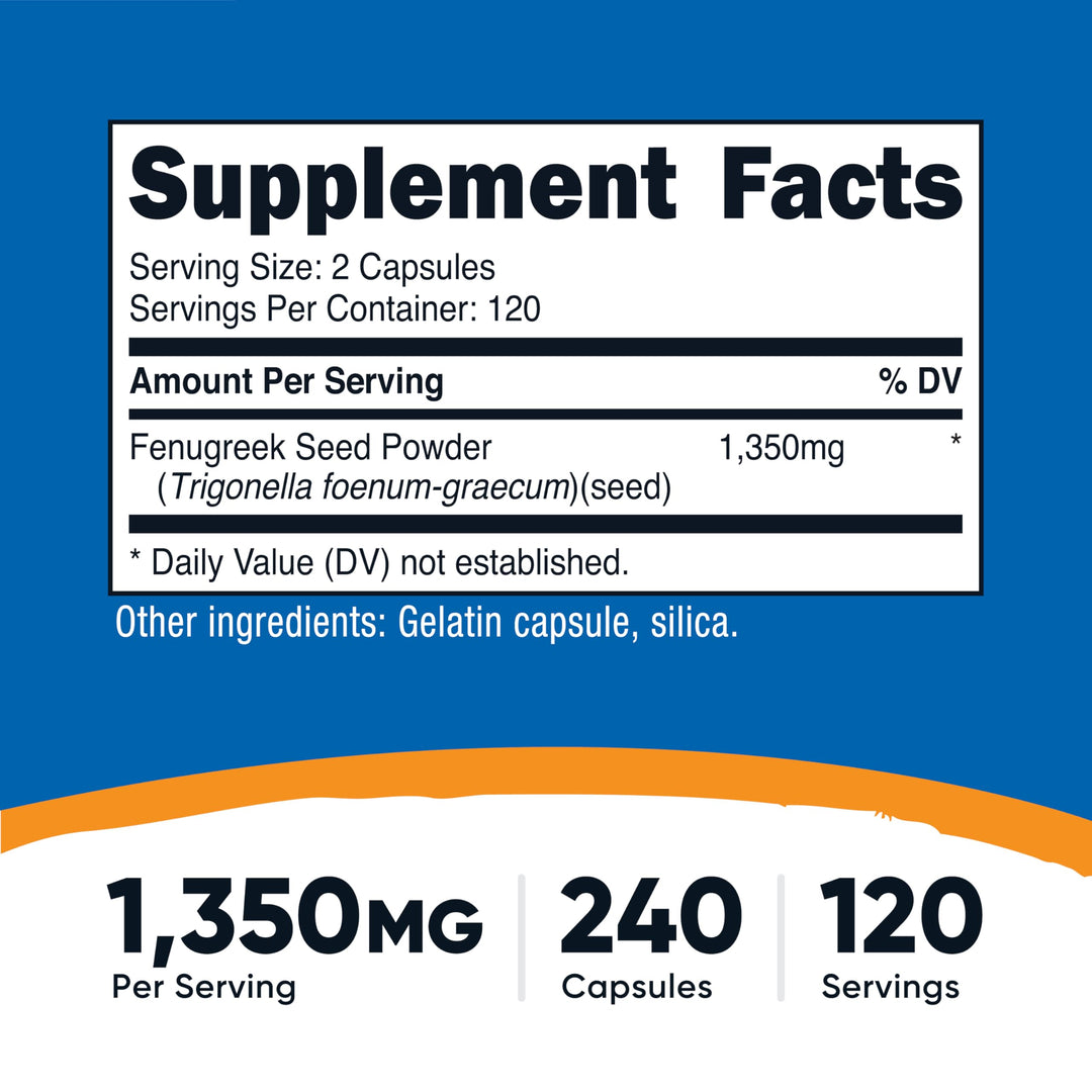 Nutricost Fenugreek Seed 1350 mg, 240 Count