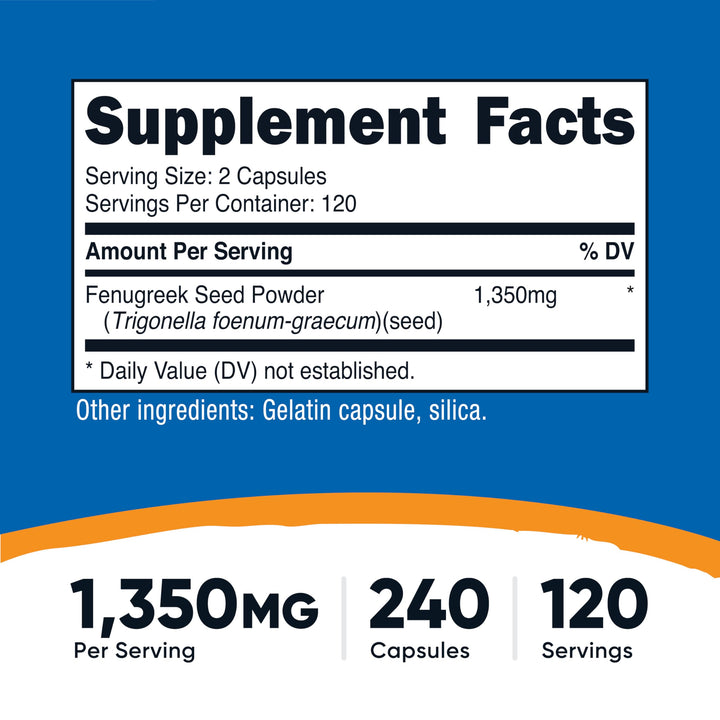 Nutricost Fenugreek Seed 1350 mg, 240 Count
