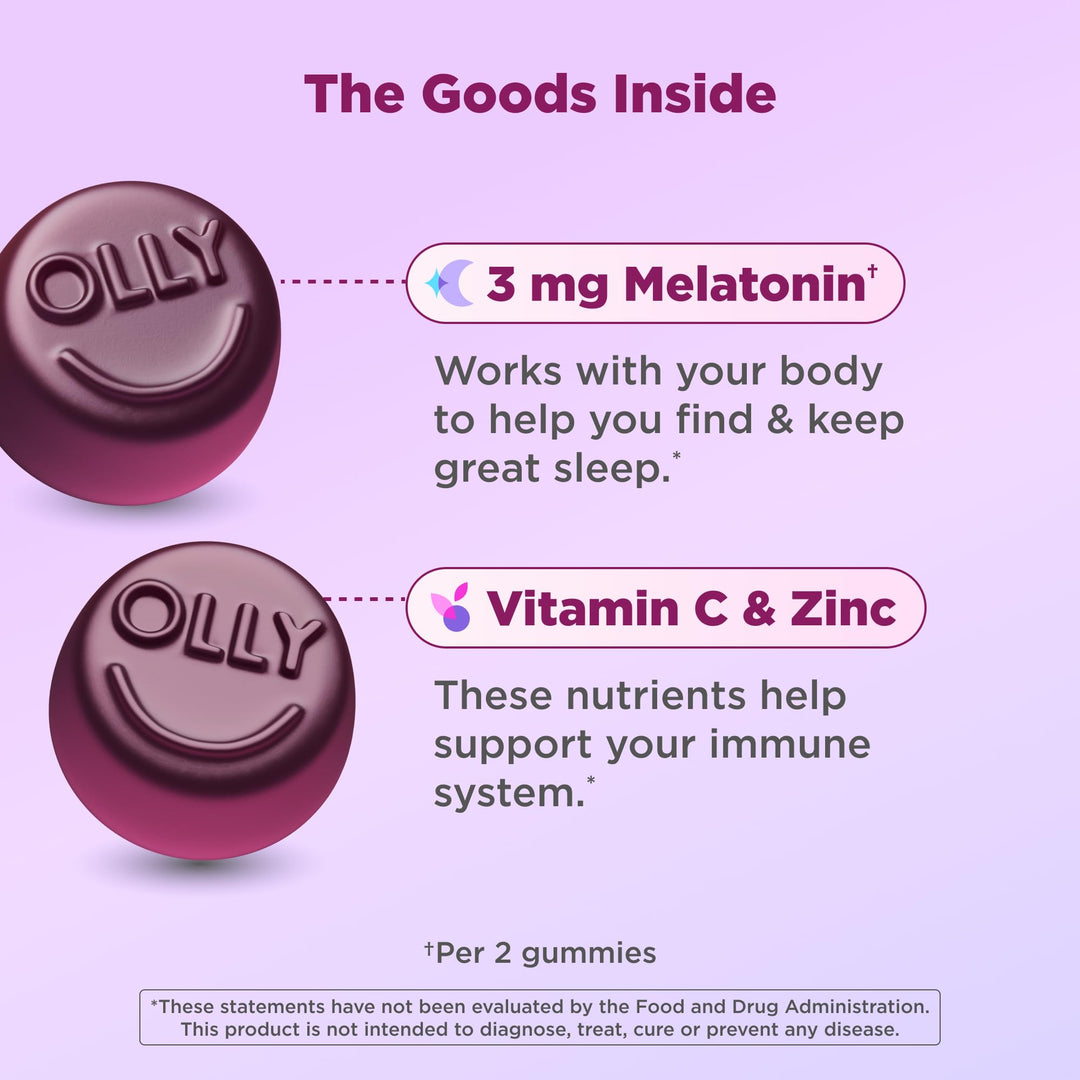 OLLY Sleep Immunity Melatonin Gummy, Berry, 3 mg, 36 Count
