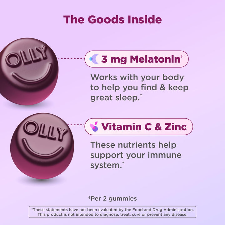 OLLY Sleep Immunity Melatonin Gummy, Berry, 3 mg, 36 Count